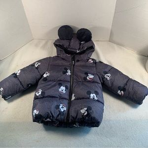 Mickey Mouse Disney Gray Full Zip Detachable Hood Puffer Jacket